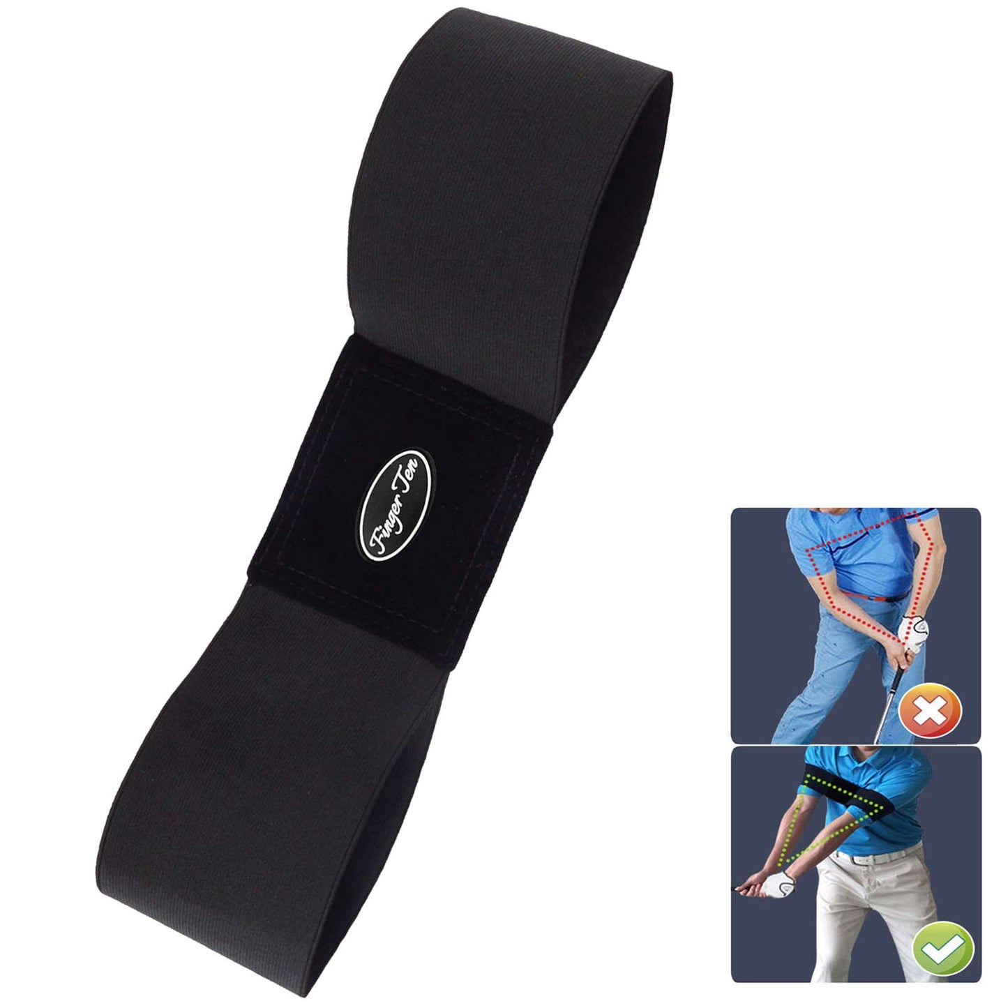 Amy Sport Golf Swing Training Aid Arm Band Trainer Impact Ball Inflator Assist Posture Motion Correction Aids Set for Men Women Golfer Beginner Practice (1 Pack Black Golf Swing Arm Band)