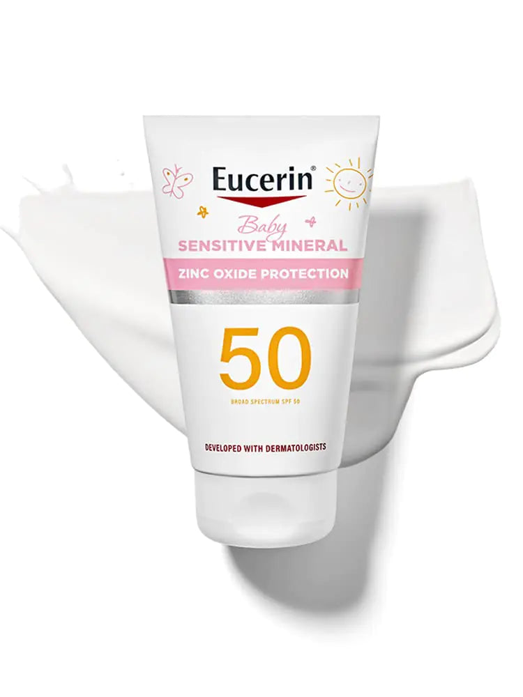 Eucerin Sun Sensitive Mineral Baby Sunscreen SPF 50 Sunscreen Lotion with Zinc Oxide Protection Mineral Sunscreen 4 Fl Oz Tube