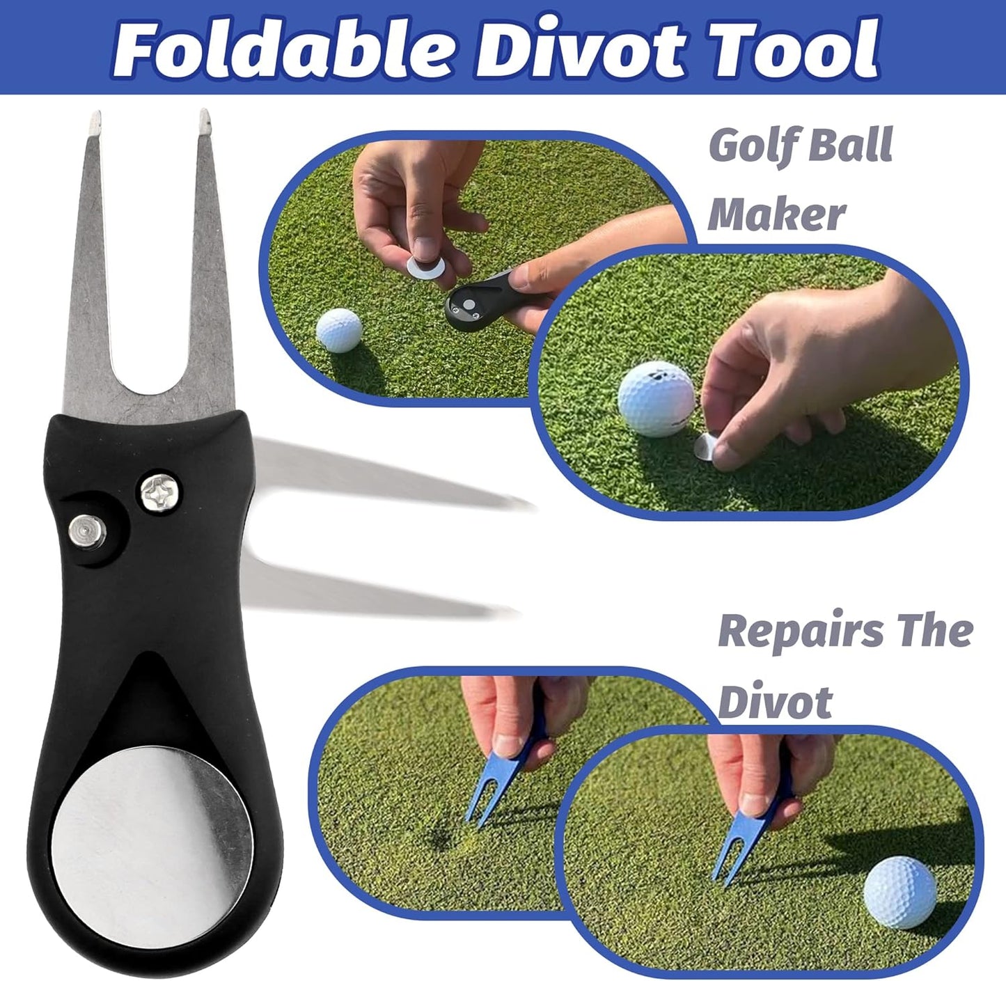 Golf Towel Set Golf Club Cleaning Kit - 3 Microfiber Waffle Pattern Golf Towels & Golf Club Brush Groove Cleaner & Divot Repair Tool Golf Towels for Golf Bags - Golf Accessories for Men & Women