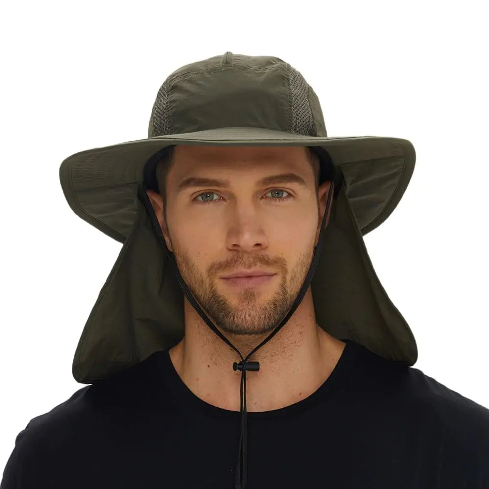 TNFFNA Sun Hat with UPF 50+ Unisex Fishing Hat Neck Flap Boonie Hat Bucket Hat Army Green