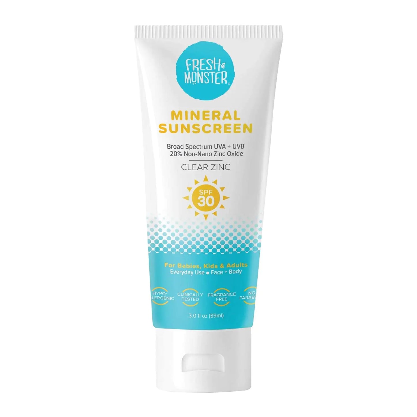 Fresh Monster Daily Kids Sunscreen SPF 30 UVA/UVB Clear Non-Nano Zinc Oxide Mineral Sunscreen Face & Body Sunscreen Reef Safe Hypoallergenic Sunscreen for Kids